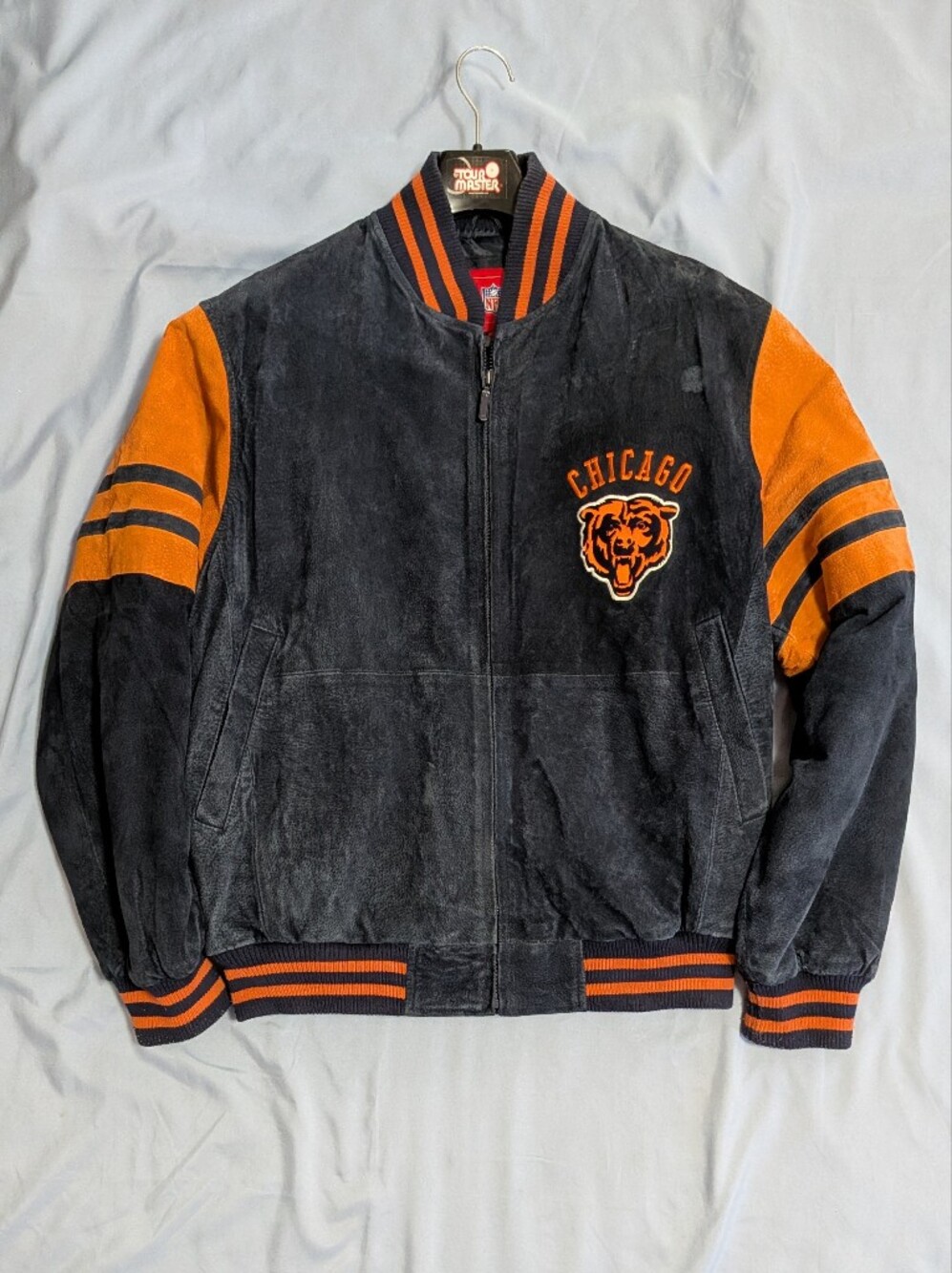 VTG Team Master Navy Chicago Bears Suede Leather Bomber Jacket Quilted Men’s M